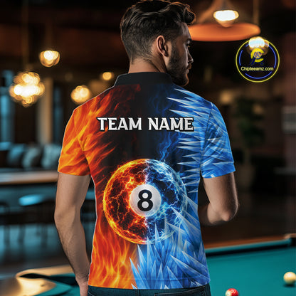 Fire And Icy Pool Billiard Shirts For Men Custom Thunder 8 Ball League Billiard Team Jersey NYN3948