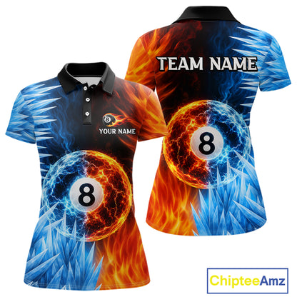 Fire And Icy Pool Billiard Shirts For Women Custom Thunder 8 Ball League Billiard Team Jersey NYN3948