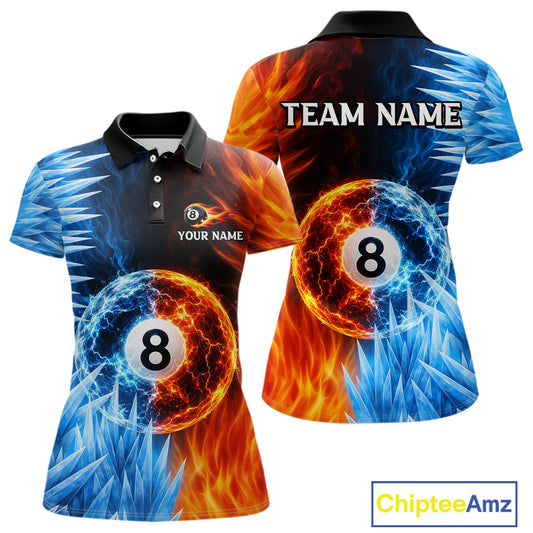 Fire And Icy Pool Billiard Shirts For Women Custom Thunder 8 Ball League Billiard Team Jersey NYN3948