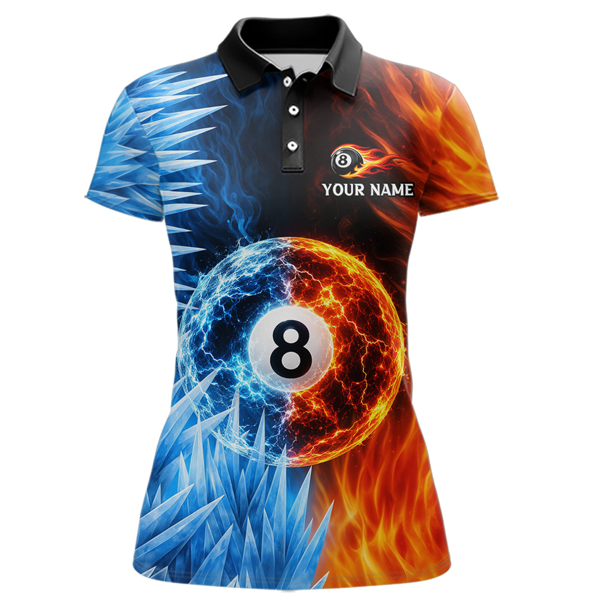 Fire And Icy Pool Billiard Shirts For Women Custom Thunder 8 Ball League Billiard Team Jersey NYN3948