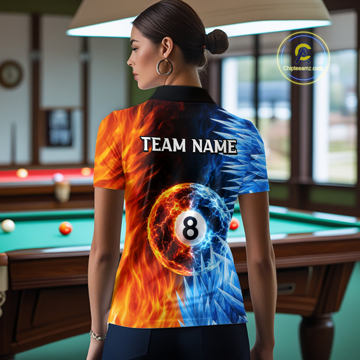 Fire And Icy Pool Billiard Shirts For Women Custom Thunder 8 Ball League Billiard Team Jersey NYN3948