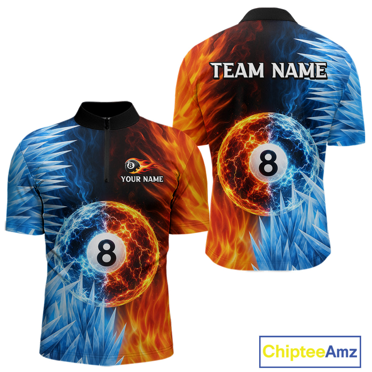Fire And Icy Pool Billiard Shirts For Men Custom Thunder 8 Ball League Billiard Team Jersey NYN3948