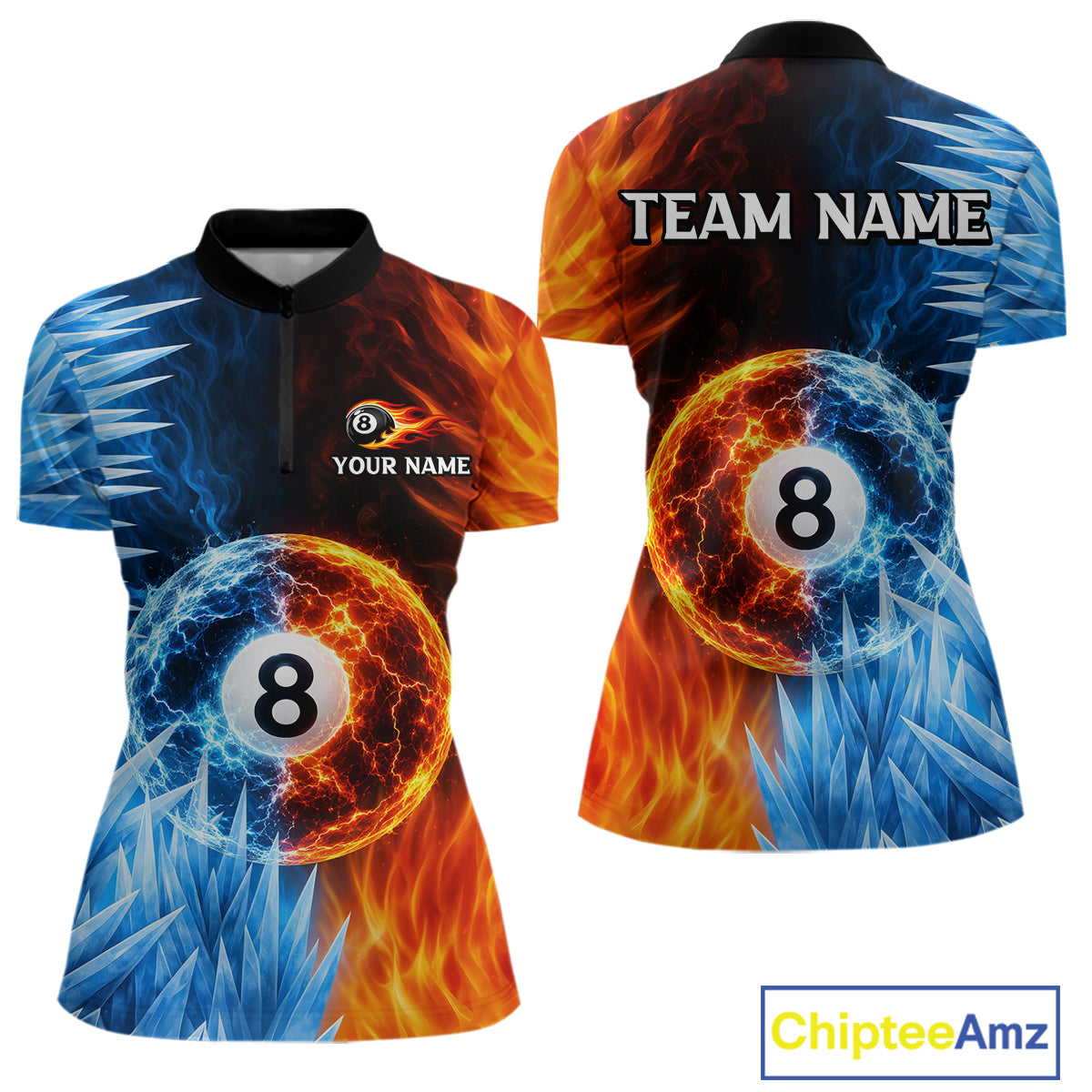 Fire And Icy Pool Billiard Shirts For Women Custom Thunder 8 Ball League Billiard Team Jersey NYN3948