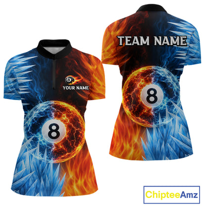 Fire And Icy Pool Billiard Shirts For Women Custom Thunder 8 Ball League Billiard Team Jersey NYN3948