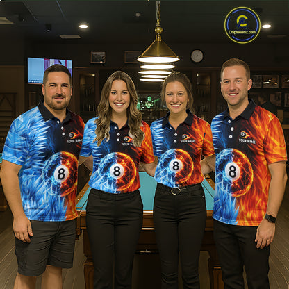 Fire And Icy Pool Billiard Shirts For Men Custom Thunder 8 Ball League Billiard Team Jersey NYN3948