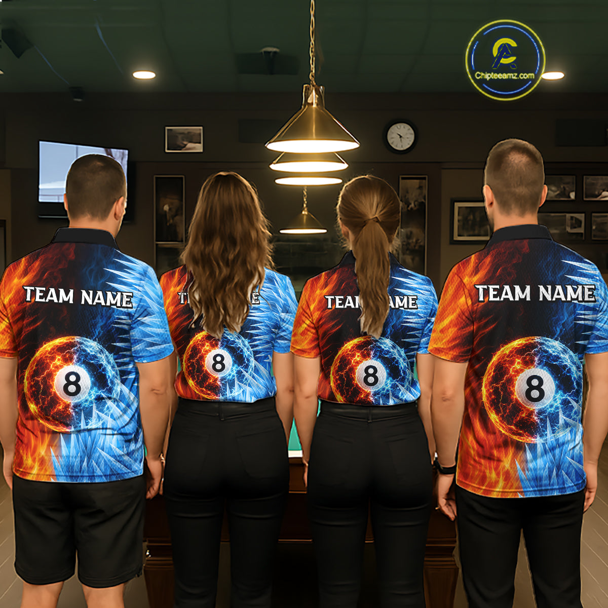 Fire And Icy Pool Billiard Shirts For Men Custom Thunder 8 Ball League Billiard Team Jersey NYN3948