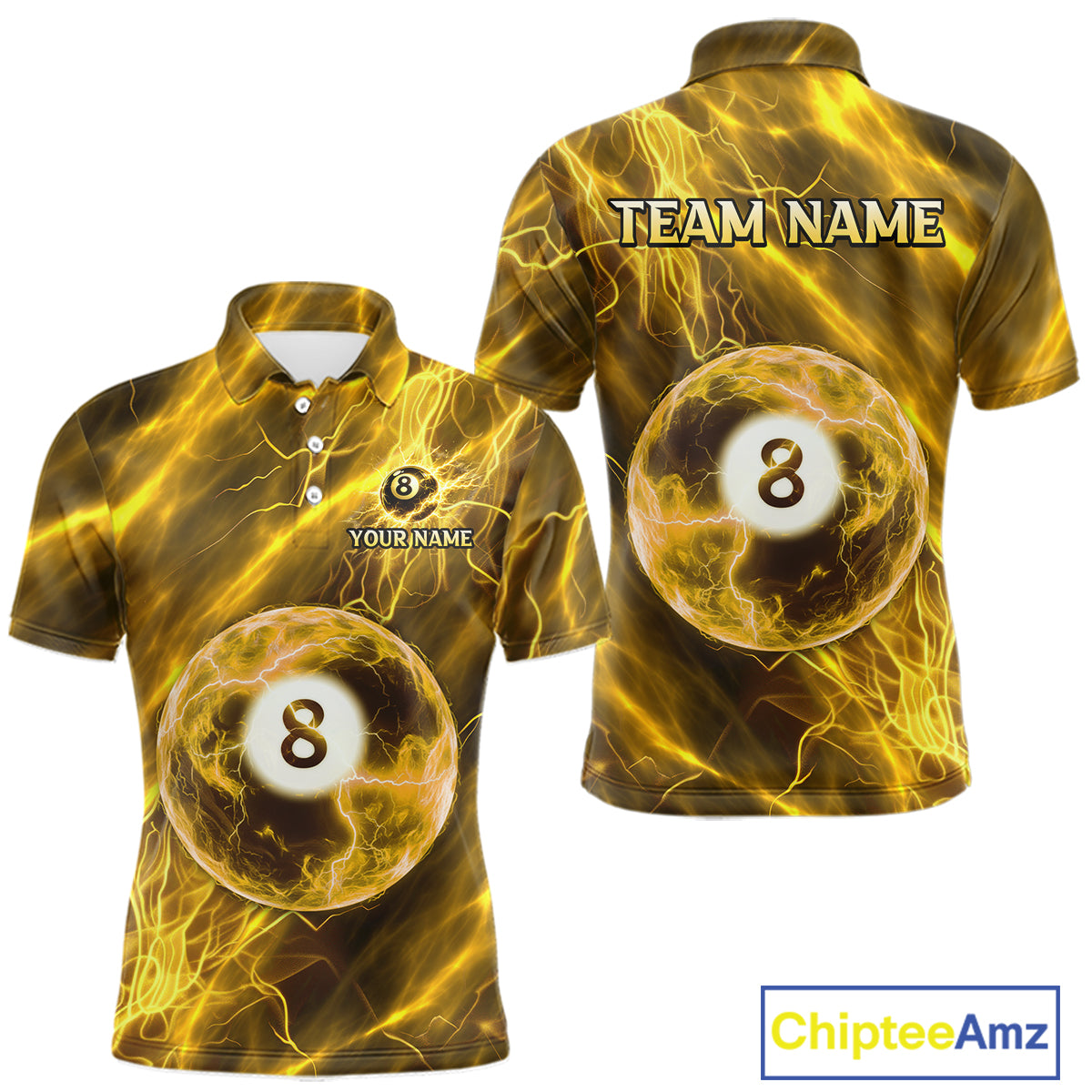 Yellow Thunder 8 Ball Billiard Shirts For Men Custom Thunder Lightning League Billiard Team Jersey NYN3949