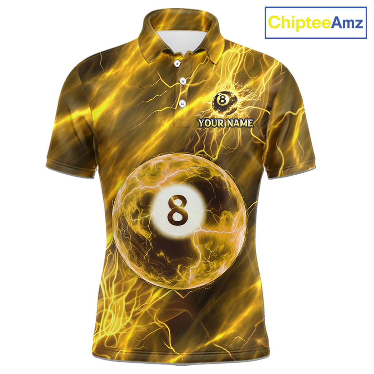 Yellow Thunder 8 Ball Billiard Shirts For Men Custom Thunder Lightning League Billiard Team Jersey NYN3949