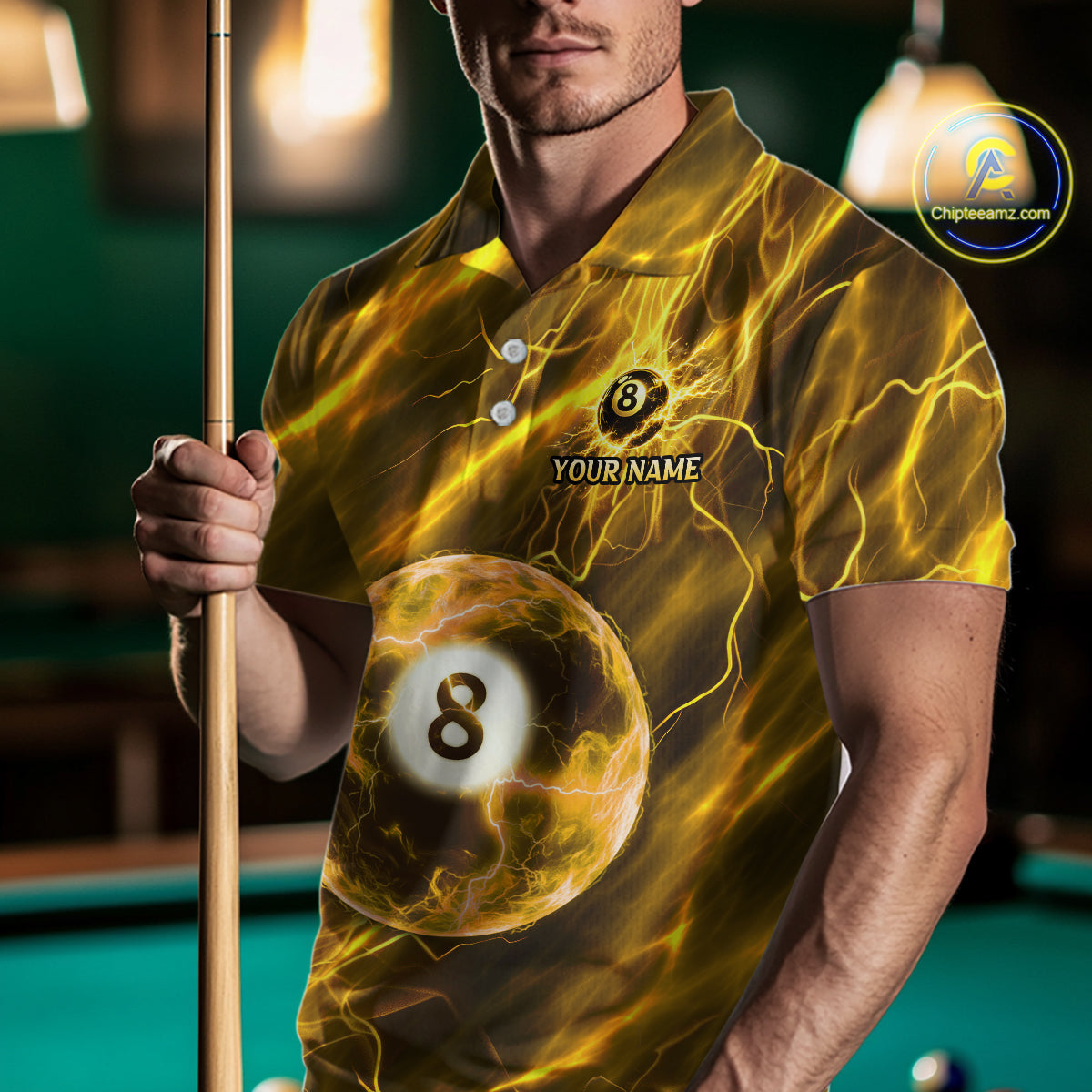 Yellow Thunder 8 Ball Billiard Shirts For Men Custom Thunder Lightning League Billiard Team Jersey NYN3949