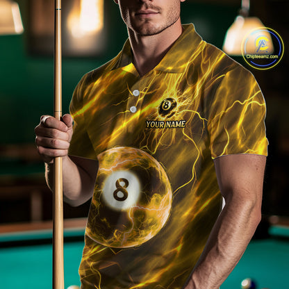 Yellow Thunder 8 Ball Billiard Shirts For Men Custom Thunder Lightning League Billiard Team Jersey NYN3949