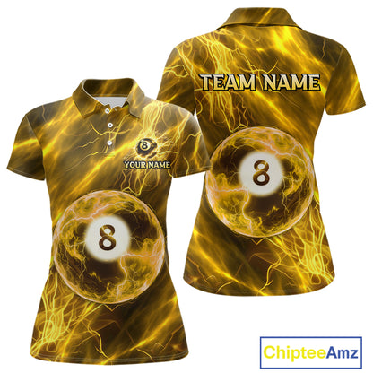 Yellow Thunder 8 Ball Billiard Shirts For Women Custom Thunder Lightning League Billiard Team Jersey NYN3949