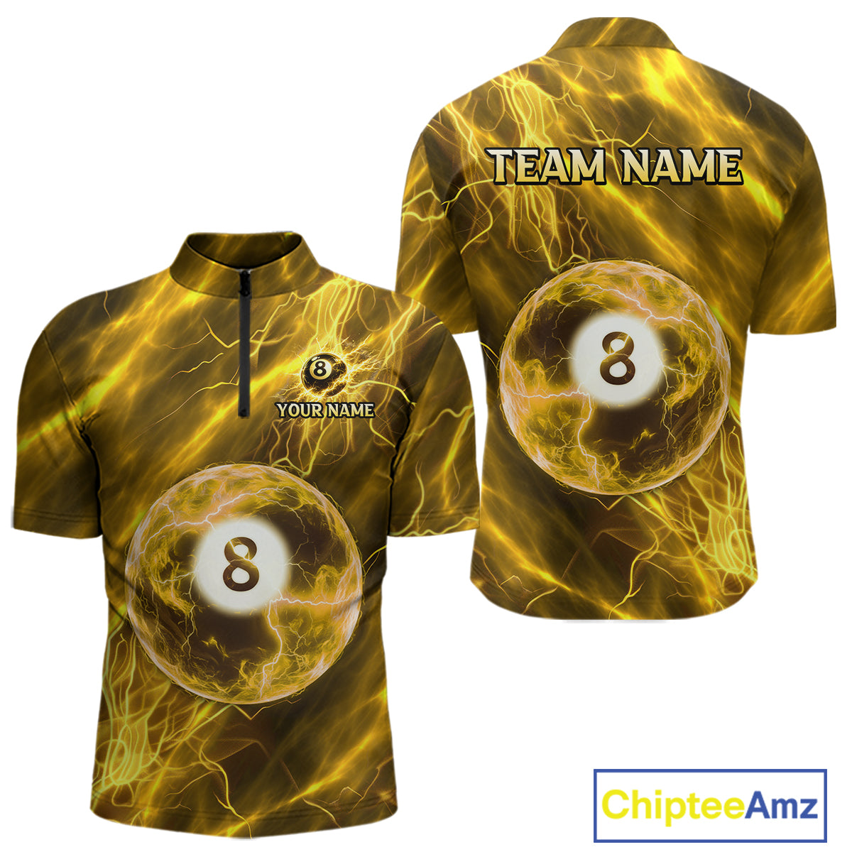 Yellow Thunder 8 Ball Billiard Shirts For Men Custom Thunder Lightning League Billiard Team Jersey NYN3949