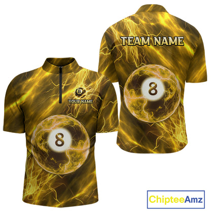 Yellow Thunder 8 Ball Billiard Shirts For Men Custom Thunder Lightning League Billiard Team Jersey NYN3949