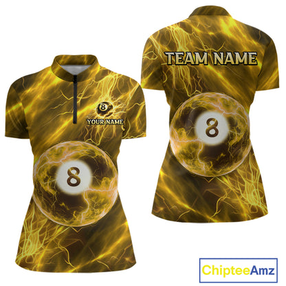 Yellow Thunder 8 Ball Billiard Shirts For Women Custom Thunder Lightning League Billiard Team Jersey NYN3949