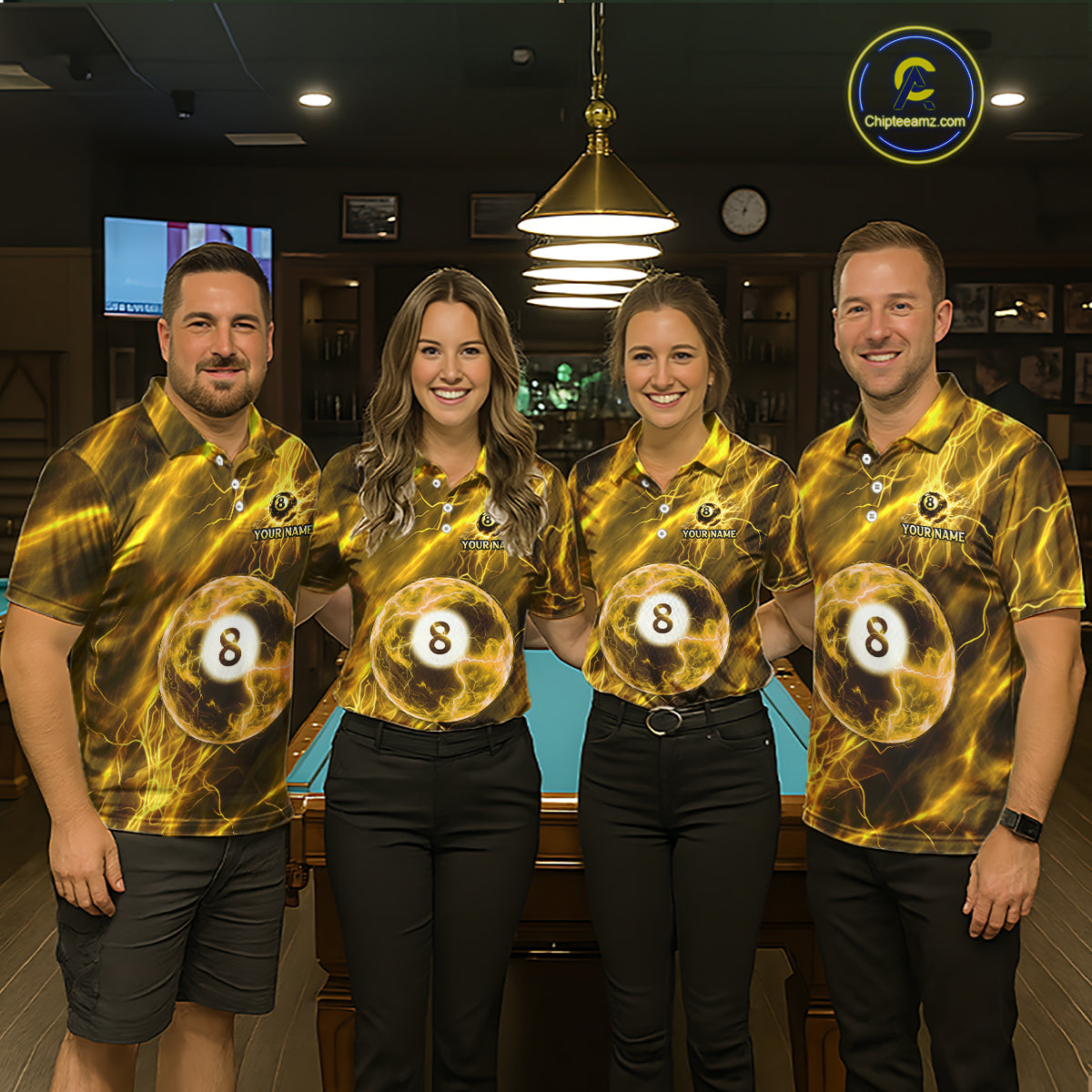 Yellow Thunder 8 Ball Billiard Shirts For Men Custom Thunder Lightning League Billiard Team Jersey NYN3949