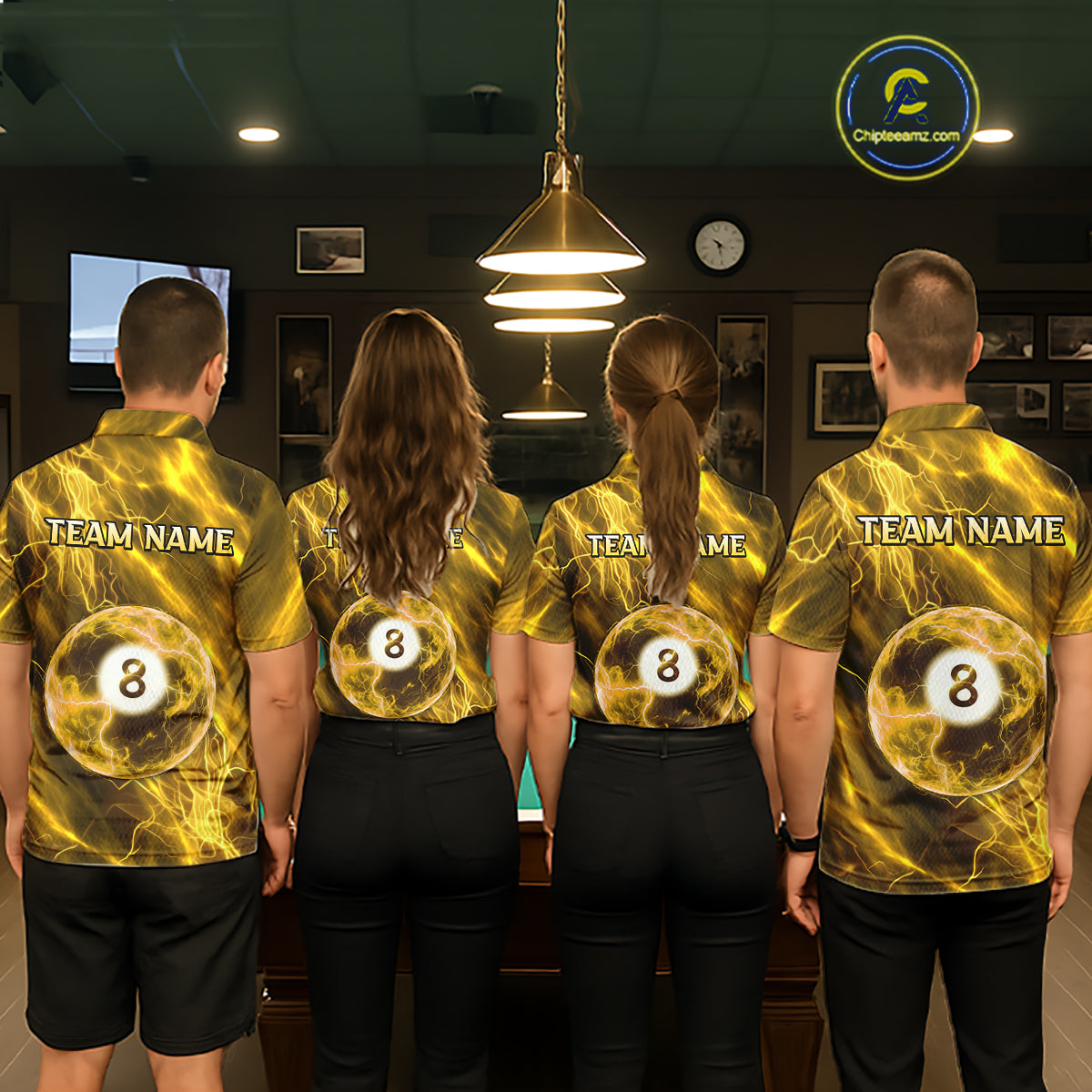 Yellow Thunder 8 Ball Billiard Shirts For Men Custom Thunder Lightning League Billiard Team Jersey NYN3949