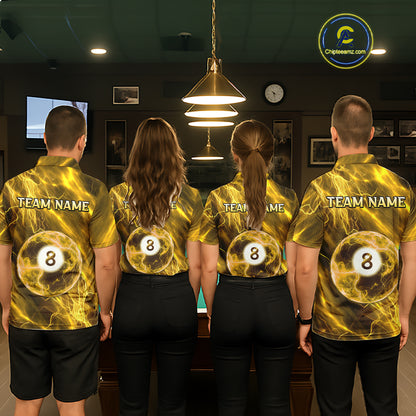 Yellow Thunder 8 Ball Billiard Shirts For Men Custom Thunder Lightning League Billiard Team Jersey NYN3949