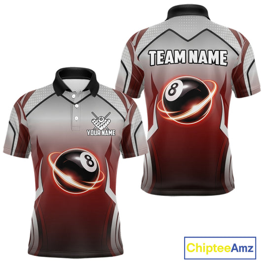 Black And Red 8 Ball Pool Men Billiard Polo & Quarter Zip Shirt Custom 8  Ball Billiard Team Jersey NYN2986