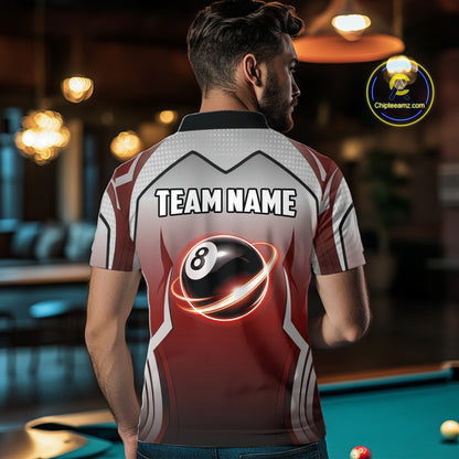 Black And Red 8 Ball Pool Men Billiard Polo & Quarter Zip Shirt Custom 8  Ball Billiard Team Jersey NYN2986