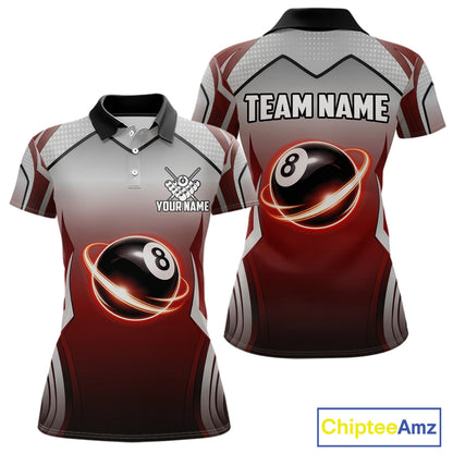 Black And Red 8 Ball Pool Women Billiard Polo & Quarter Zip Shirt Custom 8  Ball Billiard Team Jersey NYN2986