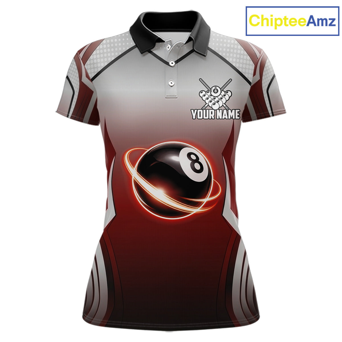Black And Red 8 Ball Pool Women Billiard Polo & Quarter Zip Shirt Custom 8  Ball Billiard Team Jersey NYN2986