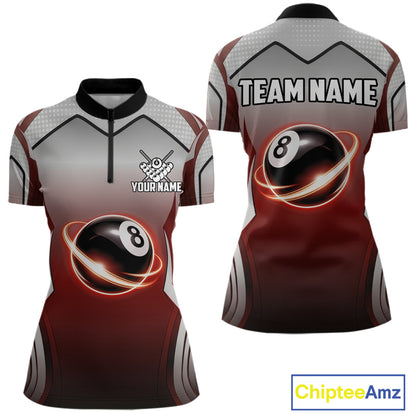 Black And Red 8 Ball Pool Women Billiard Polo & Quarter Zip Shirt Custom 8  Ball Billiard Team Jersey NYN2986