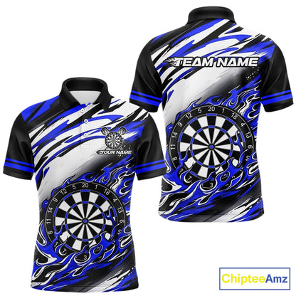 Black And Blue Dartboard Fire Flame Darts Team Shirt For Men Custom Darts Polo 1/4-Zip Jersey NYN3957