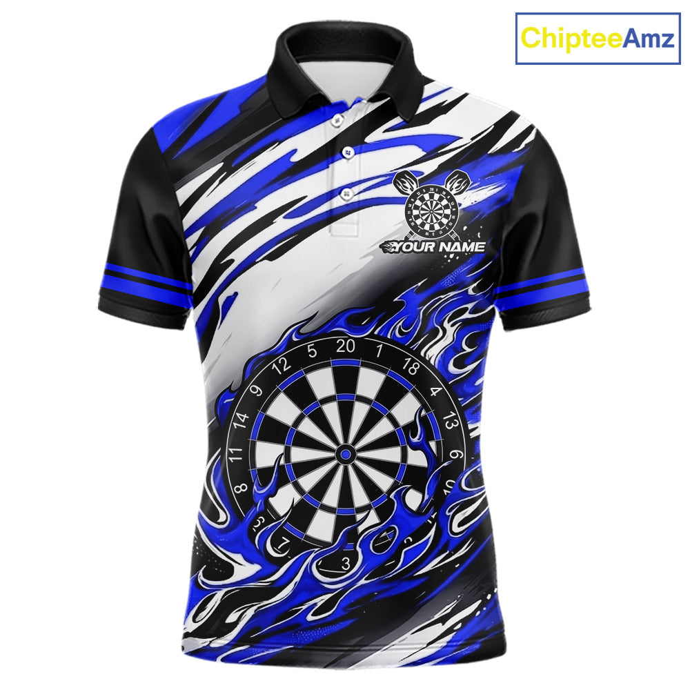 Black And Blue Dartboard Fire Flame Darts Team Shirt For Men Custom Darts Polo 1/4-Zip Jersey NYN3957