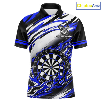 Black And Blue Dartboard Fire Flame Darts Team Shirt For Men Custom Darts Polo 1/4-Zip Jersey NYN3957