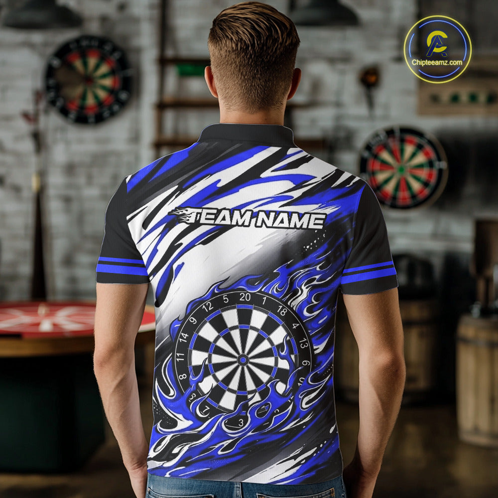 Black And Blue Dartboard Fire Flame Darts Team Shirt For Men Custom Darts Polo 1/4-Zip Jersey NYN3957