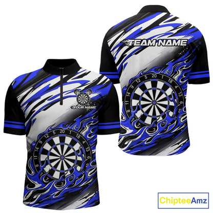 Black And Blue Dartboard Fire Flame Darts Team Shirt For Men Custom Darts Polo 1/4-Zip Jersey NYN3957