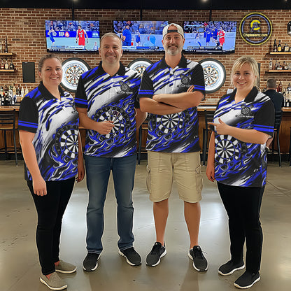 Custom Black & Blue Fire Flame Dartboard Darts Polo Quarter-Zip Shirt Women NYN3957