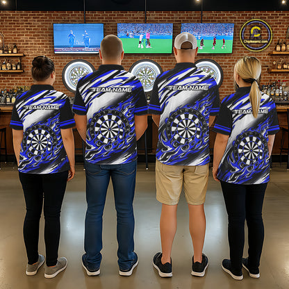 Custom Black & Blue Fire Flame Dartboard Darts Polo Quarter-Zip Shirt Women NYN3957