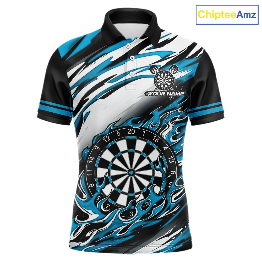Black And Teal Dartboard Fire Flame Darts Team Shirt For Men Custom Darts Polo 1/4-Zip Jersey NYN3958