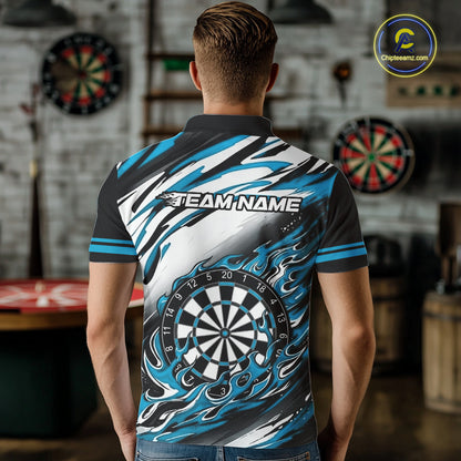 Black And Teal Dartboard Fire Flame Darts Team Shirt For Men Custom Darts Polo 1/4-Zip Jersey NYN3958