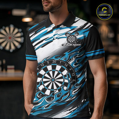 Black And Teal Dartboard Fire Flame Darts Team Shirt For Men Custom Darts Polo 1/4-Zip Jersey NYN3958