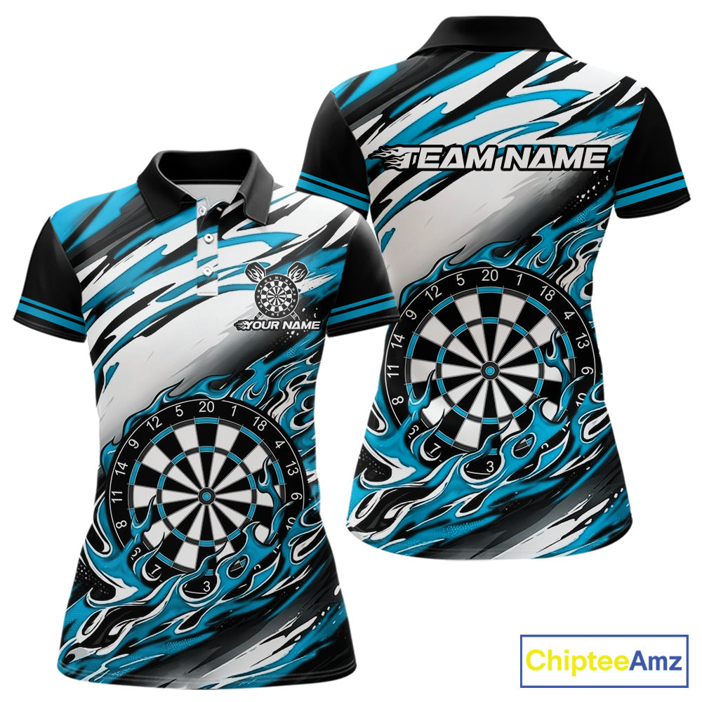 Black And Teal Dartboard Fire Flame Darts Team Shirt For Women Custom Darts Polo 1/4-Zip Jersey NYN3958