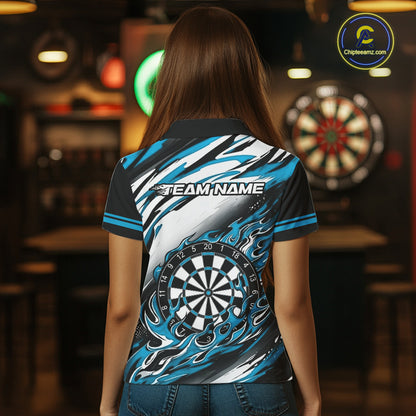 Black And Teal Dartboard Fire Flame Darts Team Shirt For Women Custom Darts Polo 1/4-Zip Jersey NYN3958