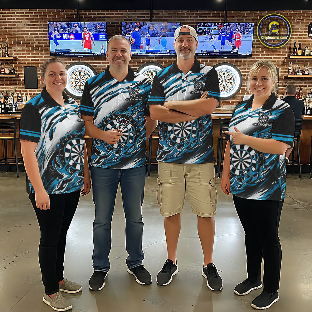 Black And Teal Dartboard Fire Flame Darts Team Shirt For Women Custom Darts Polo 1/4-Zip Jersey NYN3958