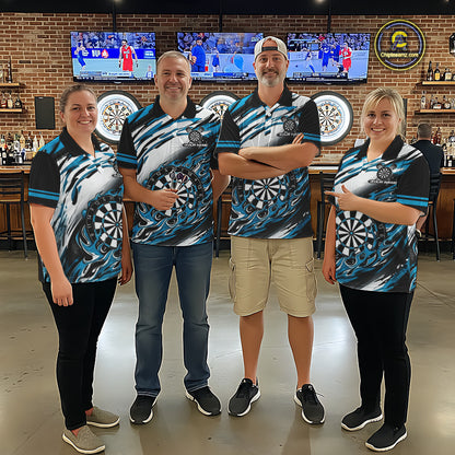 Black And Teal Dartboard Fire Flame Darts Team Shirt For Women Custom Darts Polo 1/4-Zip Jersey NYN3958