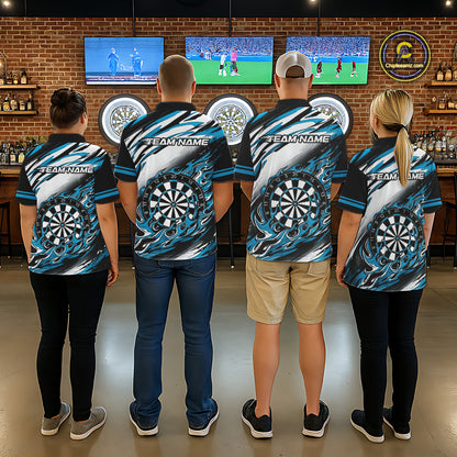 Black And Teal Dartboard Fire Flame Darts Team Shirt For Women Custom Darts Polo 1/4-Zip Jersey NYN3958