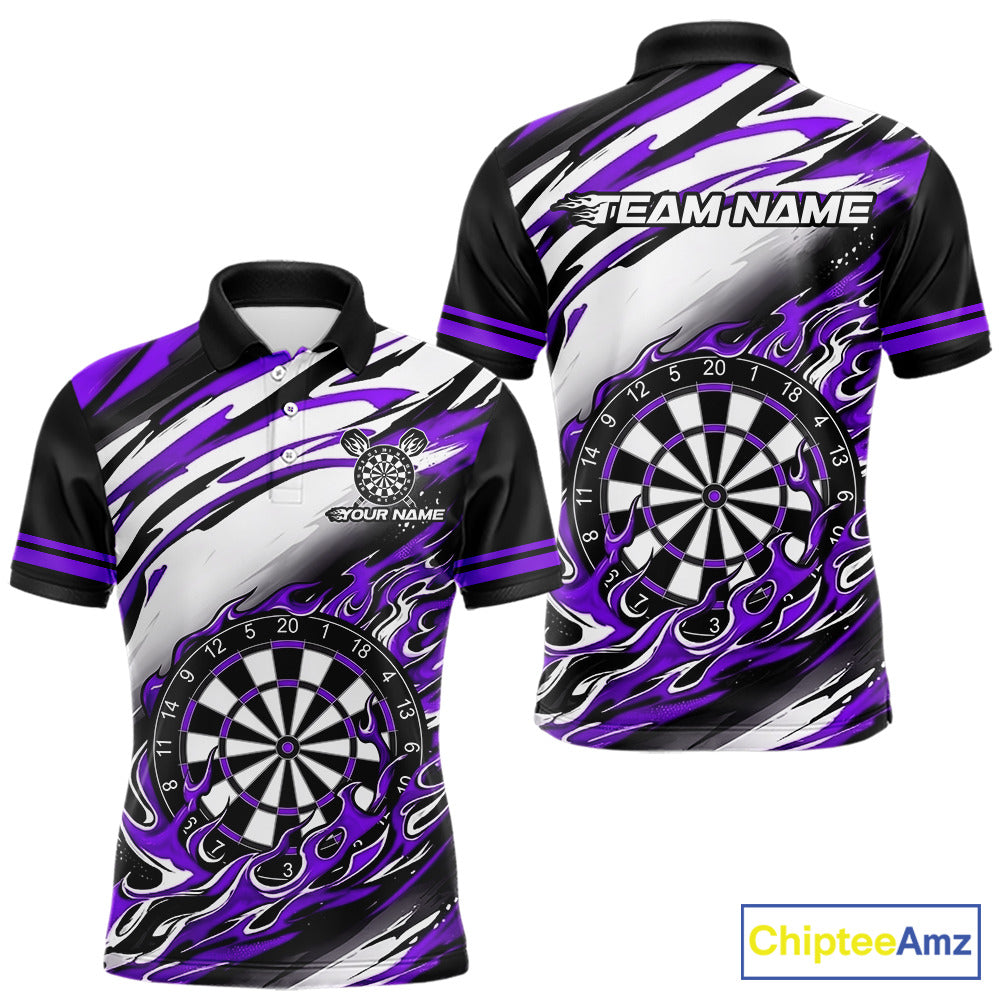 Black And Purple Dartboard Fire Flame Darts Team Shirt For Men Custom Darts Polo 1/4-Zip Jersey NYN3959