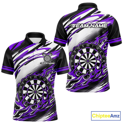 Black And Purple Dartboard Fire Flame Darts Team Shirt For Men Custom Darts Polo 1/4-Zip Jersey NYN3959
