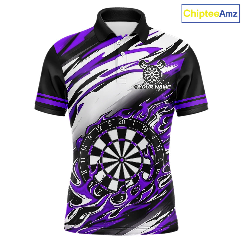 Black And Purple Dartboard Fire Flame Darts Team Shirt For Men Custom Darts Polo 1/4-Zip Jersey NYN3959