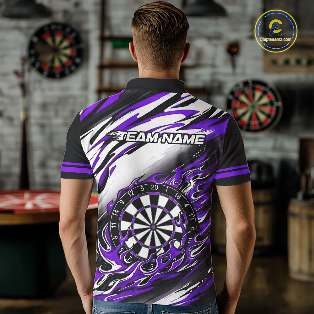 Black And Purple Dartboard Fire Flame Darts Team Shirt For Men Custom Darts Polo 1/4-Zip Jersey NYN3959
