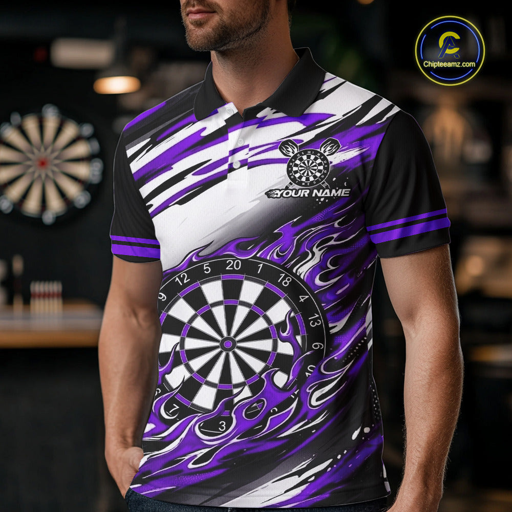 Black And Purple Dartboard Fire Flame Darts Team Shirt For Men Custom Darts Polo 1/4-Zip Jersey NYN3959