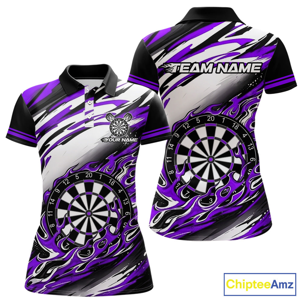 Black And Purple Dartboard Fire Flame Darts Team Shirt For Women Custom Darts Polo 1/4-Zip Jersey NYN3959