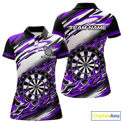 Black And Purple Dartboard Fire Flame Darts Team Shirt For Women Custom Darts Polo 1/4-Zip Jersey NYN3959