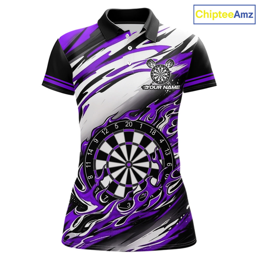 Black And Purple Dartboard Fire Flame Darts Team Shirt For Women Custom Darts Polo 1/4-Zip Jersey NYN3959