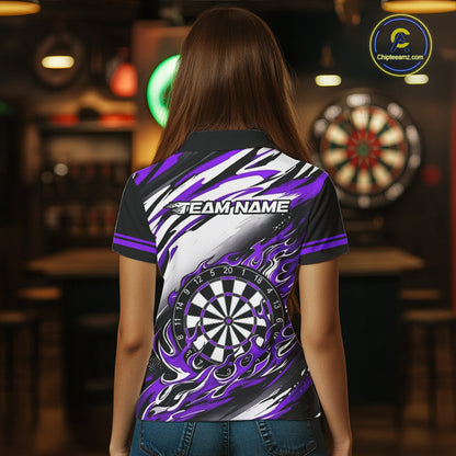 Black And Purple Dartboard Fire Flame Darts Team Shirt For Women Custom Darts Polo 1/4-Zip Jersey NYN3959